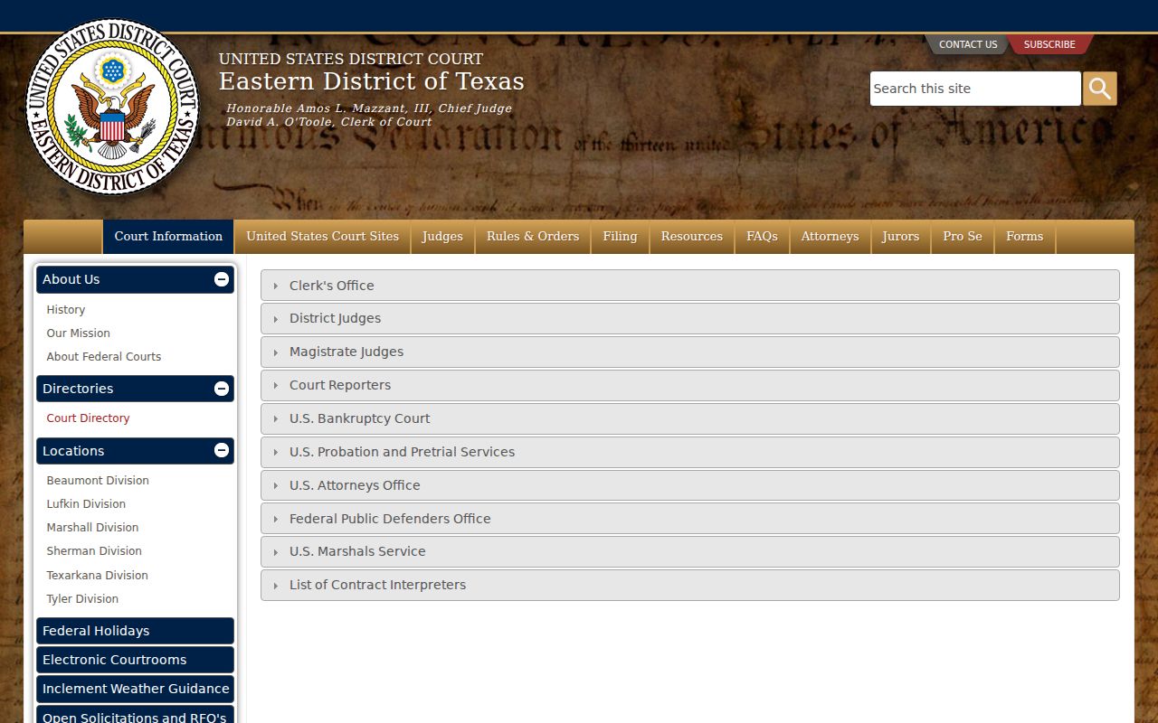 Eastern District of Texas official court directory